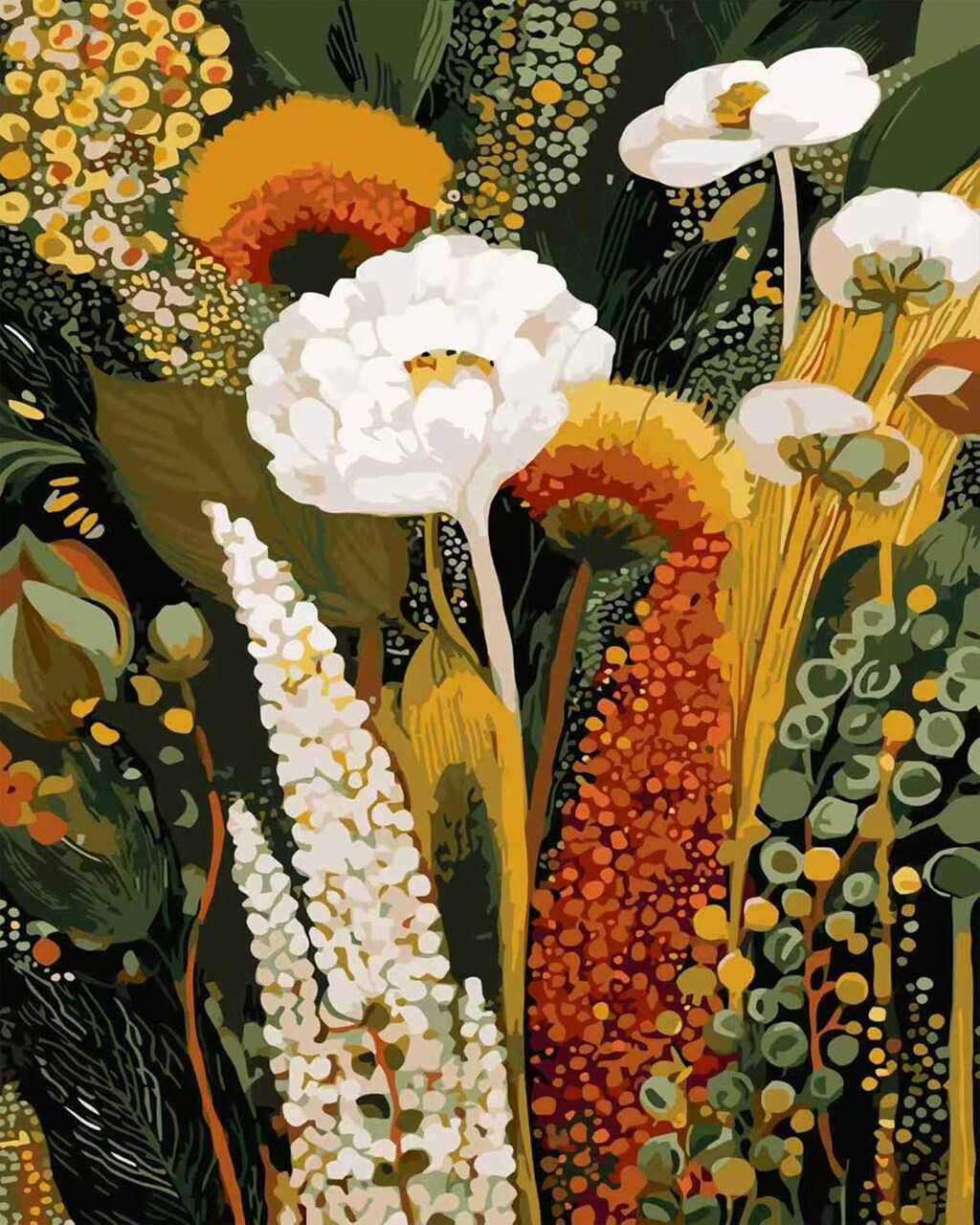 Paint By Number Kits for Adults – Vintage White Floral Botanical DIY Acrylic Paint by Numbers on Canvas for Beginners, Boho Wildflower Wall Art Craft Set, 16x20 Inch (Unframed)